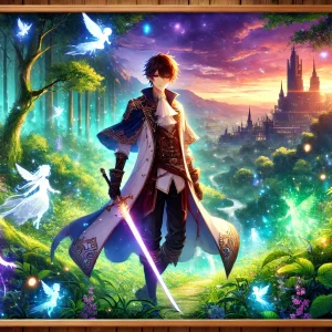 幻想的な世界に少年が佇む画像