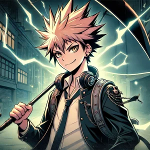 暗い街道で傘を構える頭間雲児のカリスマ的な姿