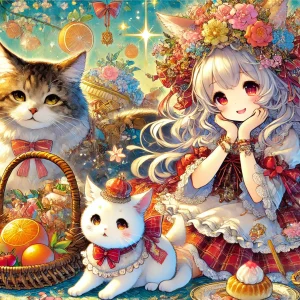 猫猫が中華風宮廷で薬を調合しているシーン。